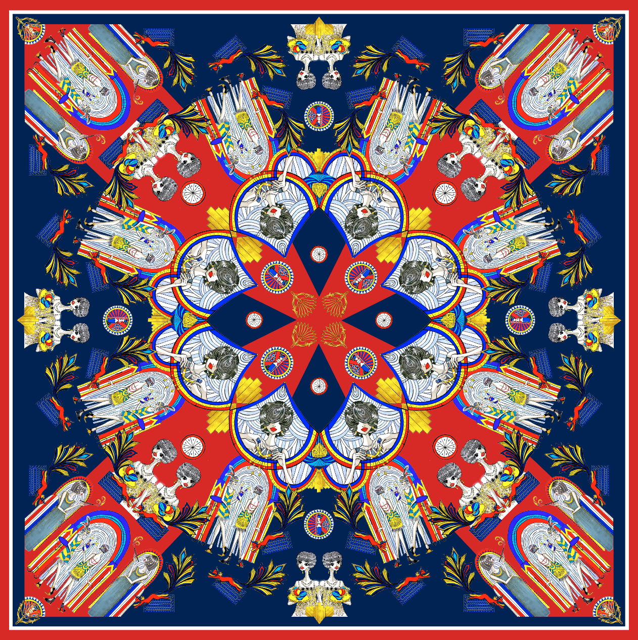 The "Times of Gold" Carré 100% mulberry silk scarf